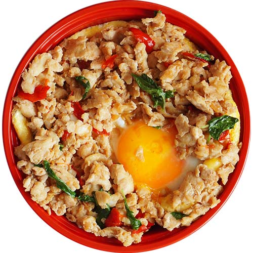 ข้าวกระเพราไก่ไข่เจียวดาว