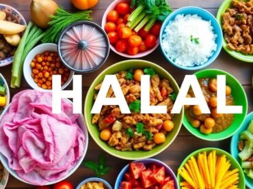 อาหารฮาลาลสดและหลากหลายบนโต๊ะไม้