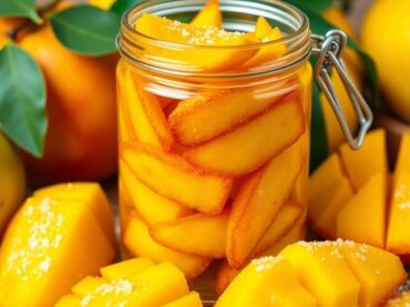 มะม่วงแช่อิ่มกรอบในโหลแก้วกับมะม่วงสด