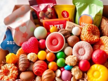 กล่องขนมที่เต็มไปด้วยขนมหวานหลากหลายชนิด