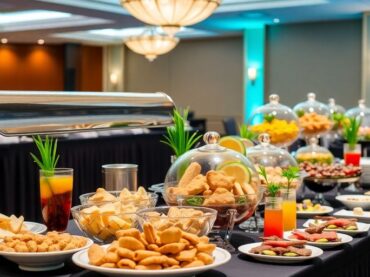 โต๊ะเบรคที่จัดอย่างสวยงามสำหรับการประชุม