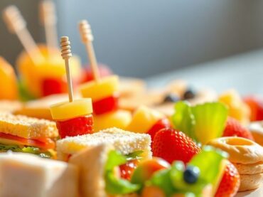 อาหารว่างหลากหลายสีสันน่ารับประทานจัดวางอย่างสวยงาม