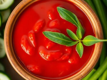 น้ำพริกอ่องสีแดงสดพร้อมผักเครื่องเคียงจัดวางสวยงาม