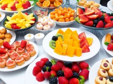 อาหารว่างหลากหลายสีสันบนโต๊ะจัดเลี้ยง