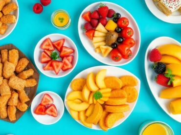 อาหารจัดเบรคหลากหลายชนิด วางเรียงสวยงามน่ารับประทาน