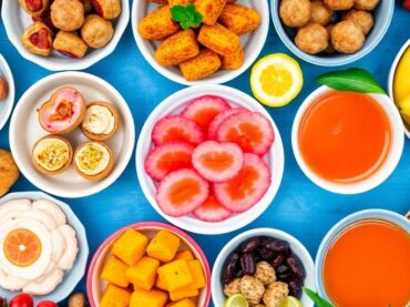 อาหารว่างหลากหลายสีสัน จัดวางอย่างสวยงาม