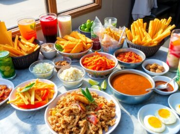 อาหารว่างไทยหลากหลายสีสัน จัดวางอย่างสวยงาม