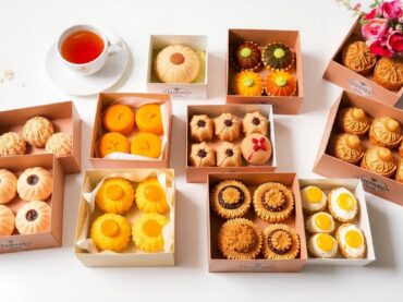 ซาลาเปาวราภรณ์ในกล่องขนมพร้อมขนมไทยและชา