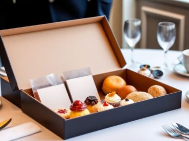 กล่องขนมปอล์พรีเมียมเปิดพร้อมขนมฝรั่งเศสหลากหลาย